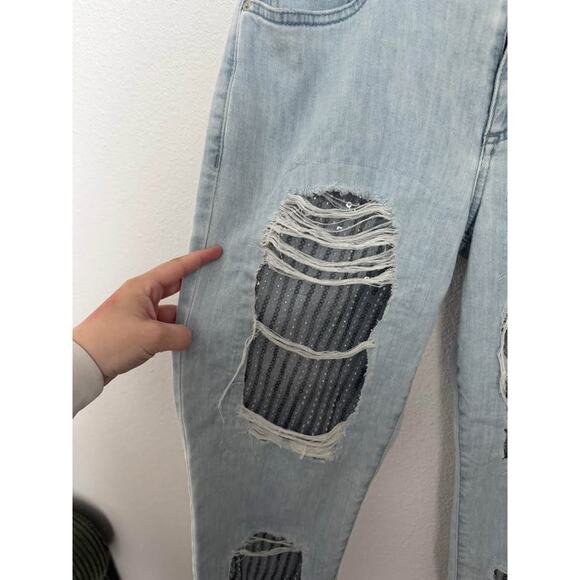 Guess Women’s Sequin Y2K Relaxed Fit Distressed Denim Jeans Sz 27 NWT - Picture 4 of 9